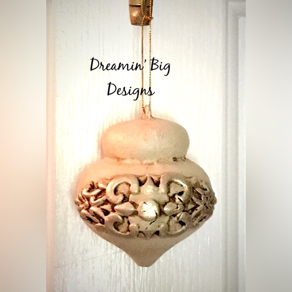 EMBELLISHED Hand Painted Top Shape Paper Mache Christmas Tree Ornament Gift - Picture 3 of 6